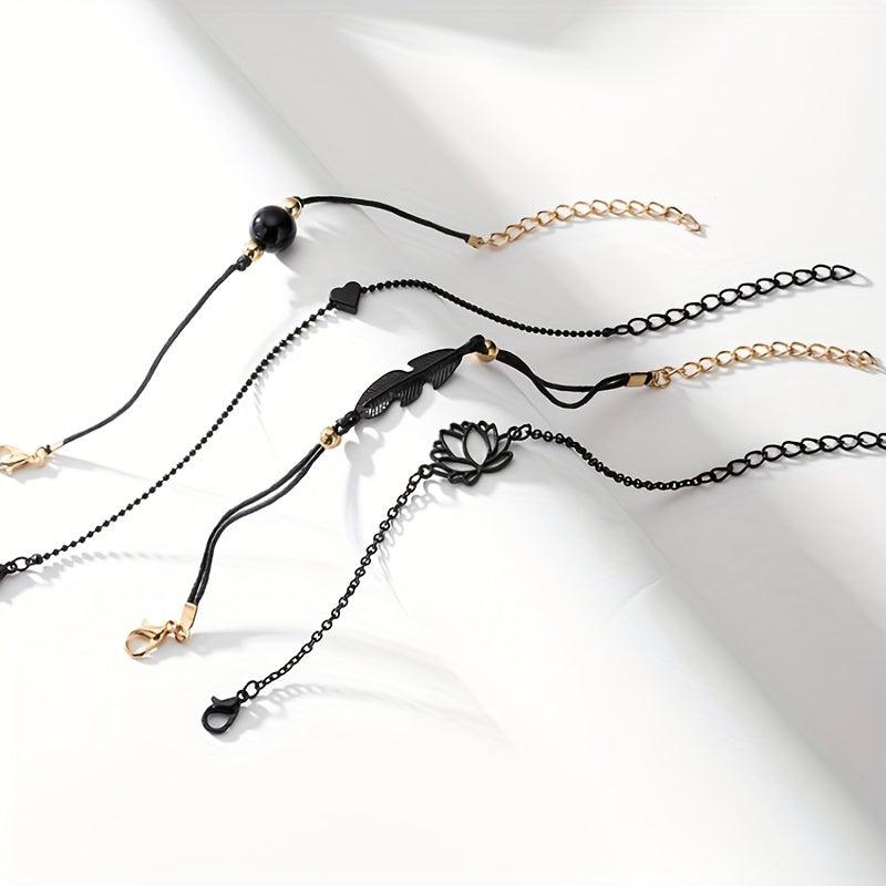 Feather Lotus Chain Anklet Punk Style Wrist Jewelry