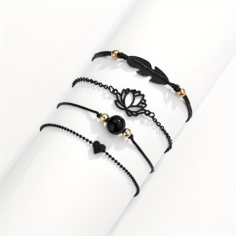 Feather Lotus Chain Anklet Punk Style Wrist Jewelry