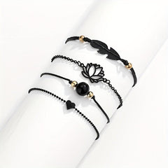 Feather Lotus Chain Anklet Punk Style Wrist Jewelry