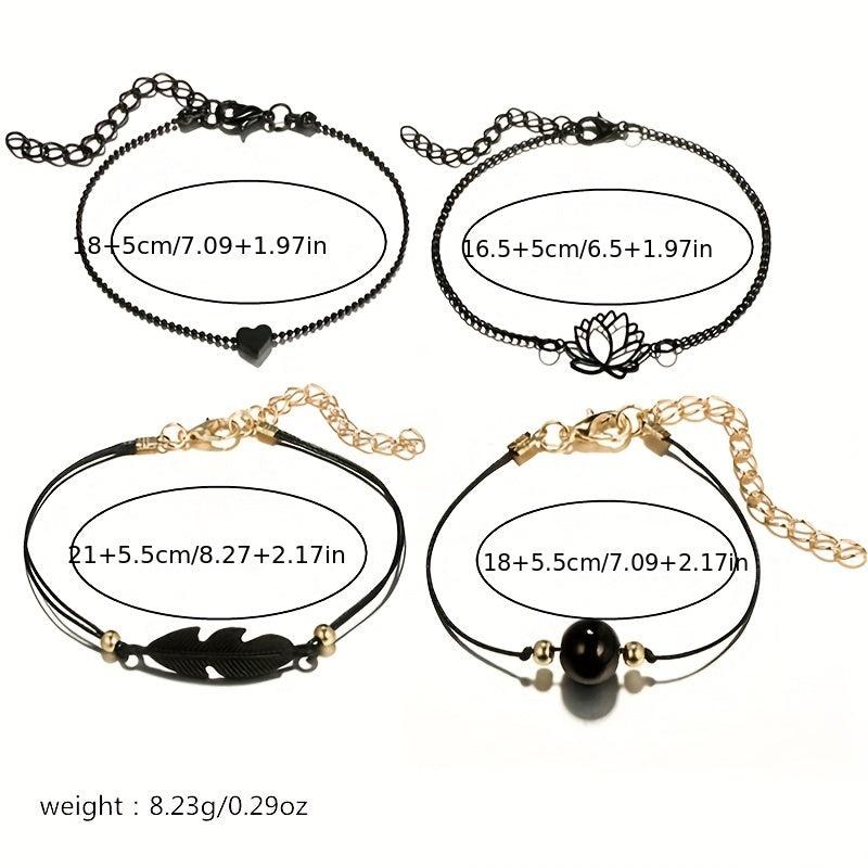 Feather Lotus Chain Anklet Punk Style Wrist Jewelry