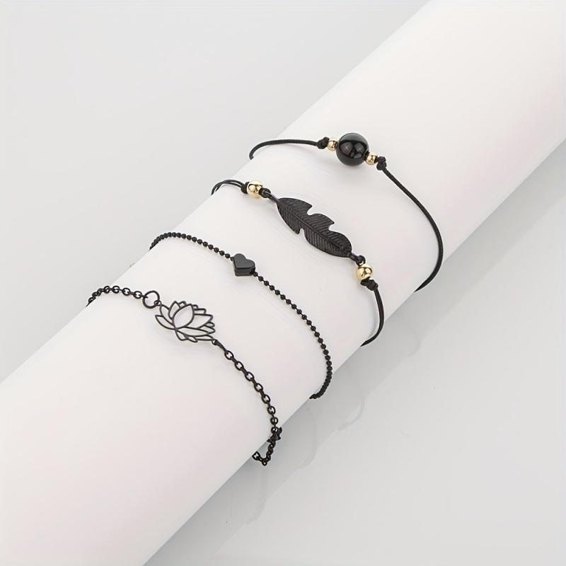 Feather Lotus Chain Anklet Punk Style Wrist Jewelry