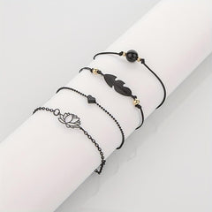 Feather Lotus Chain Anklet Punk Style Wrist Jewelry