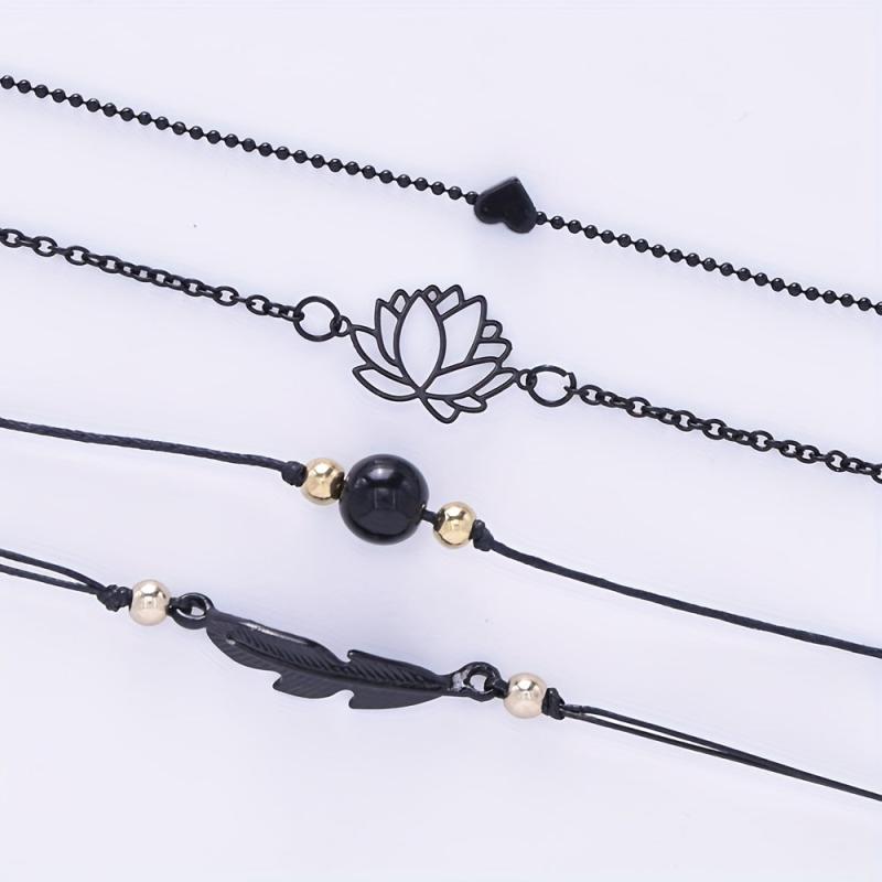 Feather Lotus Chain Anklet Punk Style Wrist Jewelry