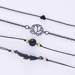 Feather Lotus Chain Anklet Punk Style Wrist Jewelry