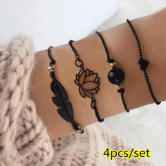 Feather Lotus Chain Anklet Punk Style Wrist Jewelry