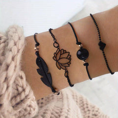 Feather Lotus Chain Anklet Punk Style Wrist Jewelry