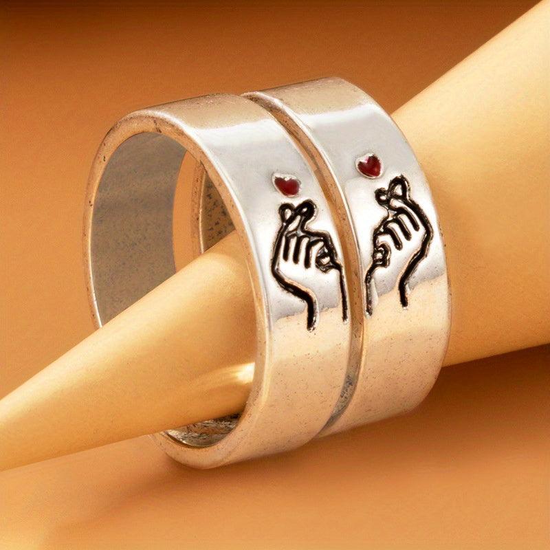 Vintage Couple Rings Carved Love Gesture Minimalist Band Ring Perfect Gift