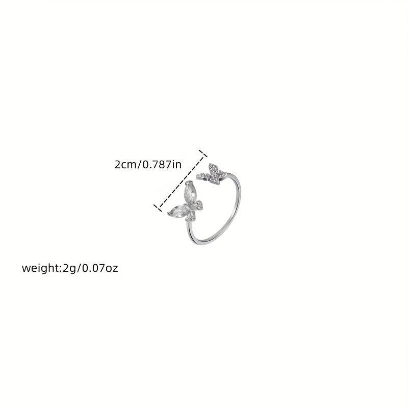 Adjustable Butterfly Rhinestone Cuff Ring - Stylish Sparkle Jewelry