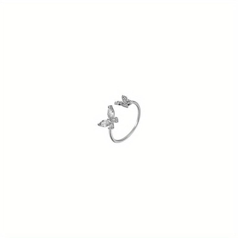 Adjustable Butterfly Rhinestone Cuff Ring - Stylish Sparkle Jewelry