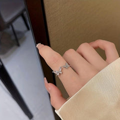 Adjustable Butterfly Rhinestone Cuff Ring - Stylish Sparkle Jewelry