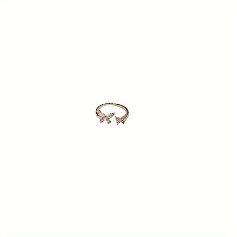 Adjustable Butterfly Rhinestone Cuff Ring - Stylish Sparkle Jewelry