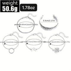 5pcs Geometric Bangle Bracelet Set Elephant Compass Pattern Hand Jewelry