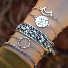 5pcs Geometric Bangle Bracelet Set Elephant Compass Pattern Hand Jewelry