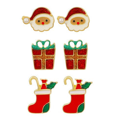 6 Pairs Christmas Tree Cane Bell Socks Earrings Set