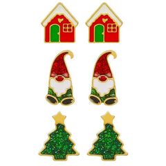 6 Pairs Christmas Tree Cane Bell Socks Earrings Set
