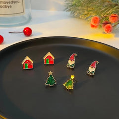 6 Pairs Christmas Tree Cane Bell Socks Earrings Set