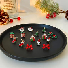 6 Pairs Christmas Tree Cane Bell Socks Earrings Set