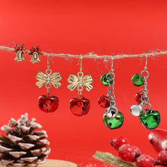 6 Pairs Christmas Tree Cane Bell Socks Earrings Set