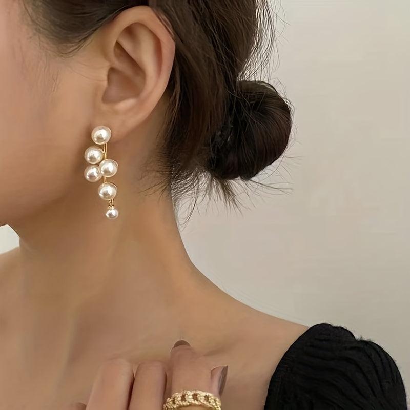 Retro Pearl Long Stud Earrings Vintage Style Alloy Jewelry for Dating