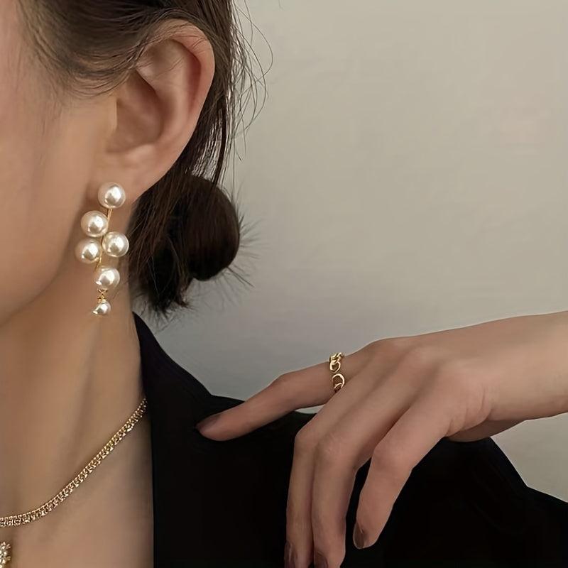 Retro Pearl Long Stud Earrings Vintage Style Alloy Jewelry for Dating