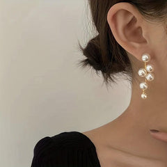 Retro Pearl Long Stud Earrings Vintage Style Alloy Jewelry for Dating