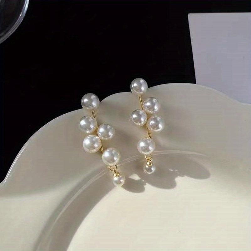 Retro Pearl Long Stud Earrings Vintage Style Alloy Jewelry for Dating