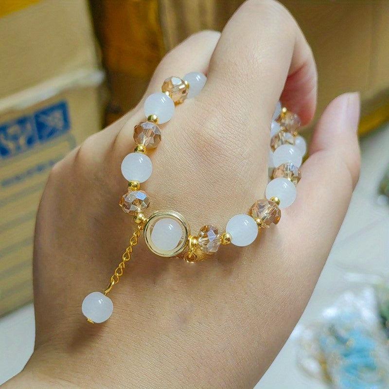 Colorful Gradient Crystal Beads Bracelet Rabbit Shape Pendant