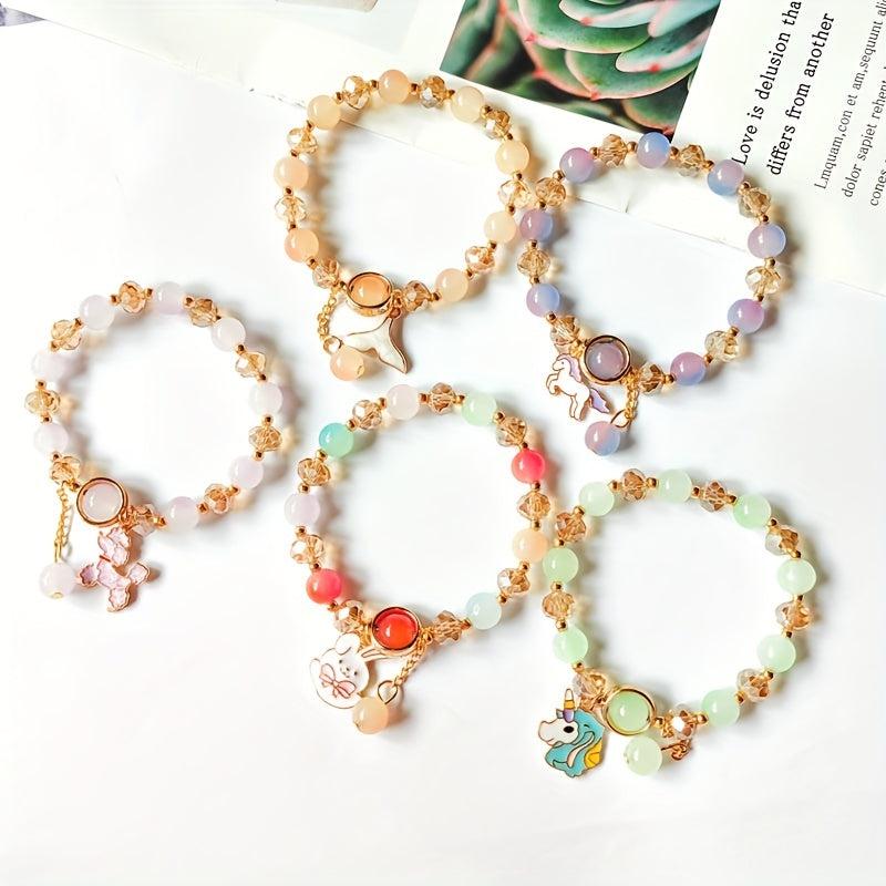 Colorful Gradient Crystal Beads Bracelet Rabbit Shape Pendant