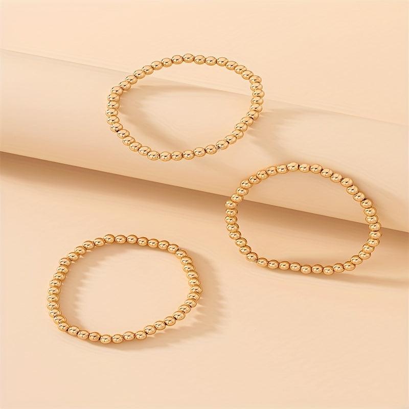 3pcs Set Golden Beads Stretch Bracelet