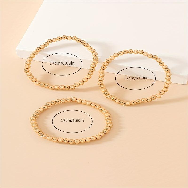 3pcs Set Golden Beads Stretch Bracelet