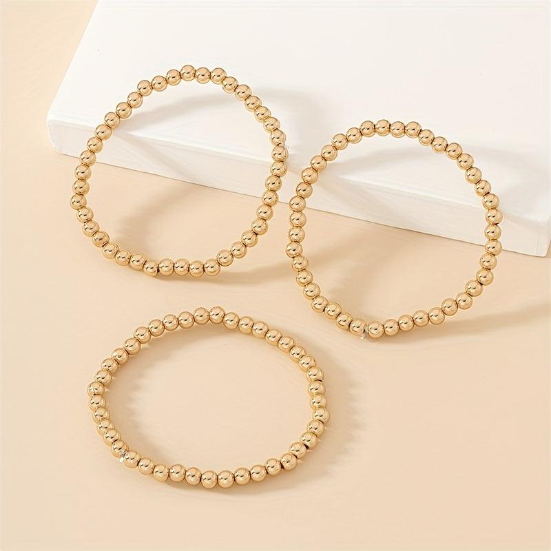 3pcs Set Golden Beads Stretch Bracelet