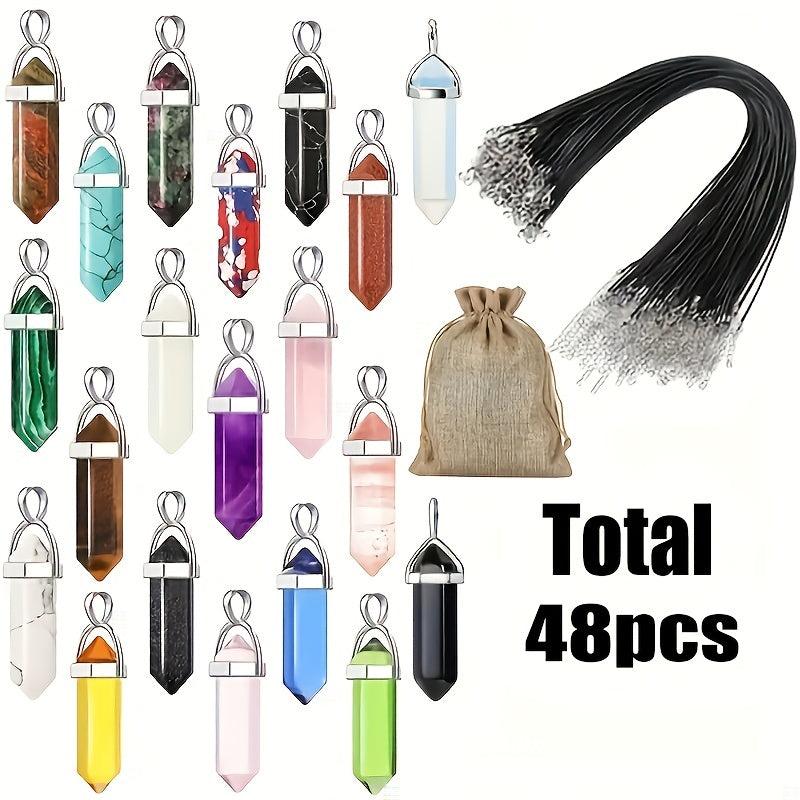 48pcs DIY Jewelry Kit Hexagonal Chakra Natural Crystal Stone Pendant