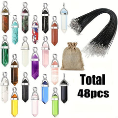 48pcs DIY Jewelry Kit Hexagonal Chakra Natural Crystal Stone Pendant