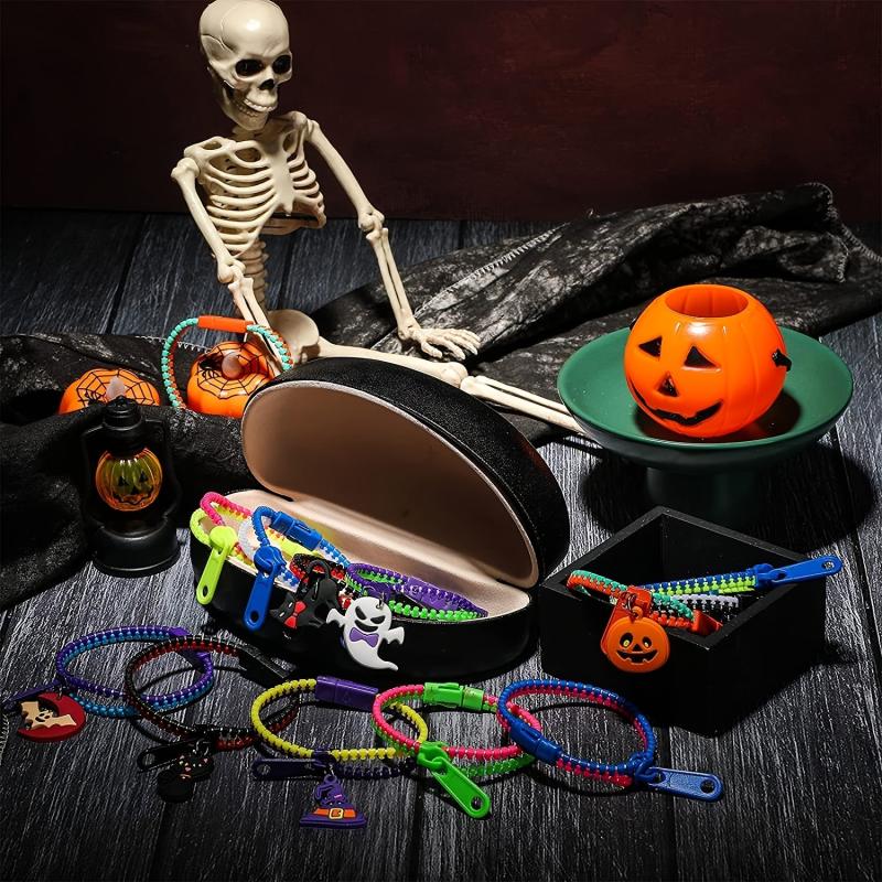 Halloween Party Favors Ghost Pumpkin Skull Cat Zipper Bracelets