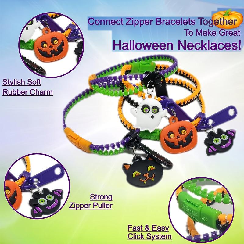 Halloween Party Favors Ghost Pumpkin Skull Cat Zipper Bracelets