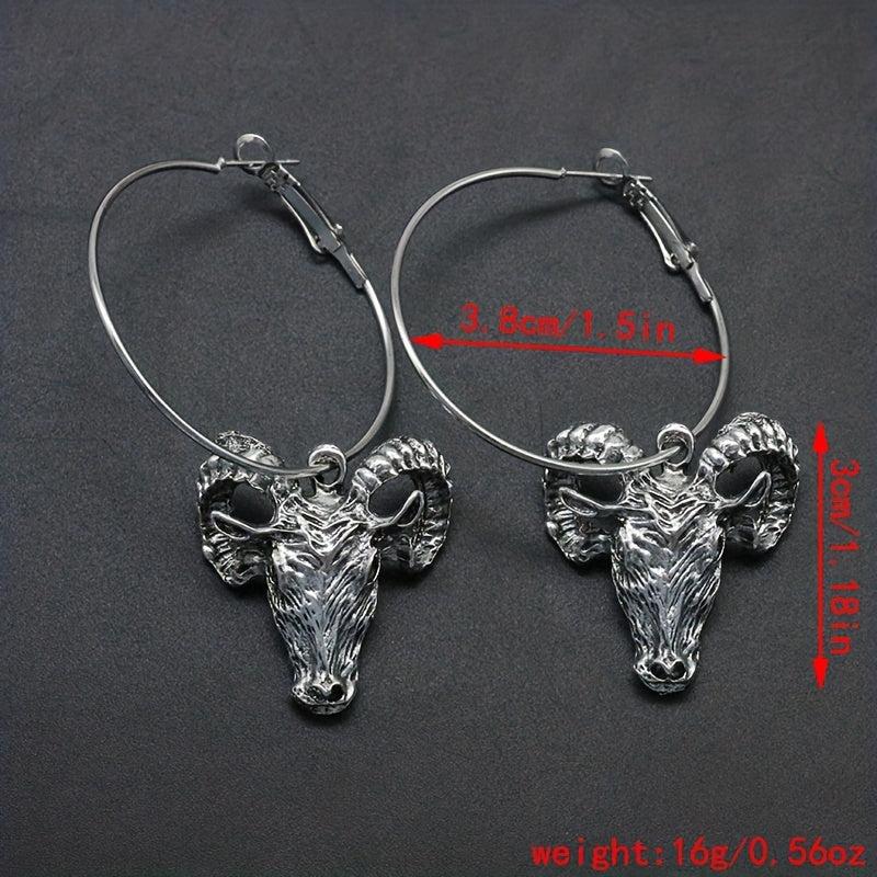 Satan Mystery Goat Head Hoop Earrings Gothic Punk Style