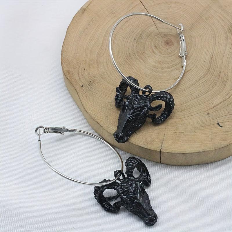 Satan Mystery Goat Head Hoop Earrings Gothic Punk Style
