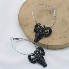 Satan Mystery Goat Head Hoop Earrings Gothic Punk Style