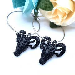 Satan Mystery Goat Head Hoop Earrings Gothic Punk Style