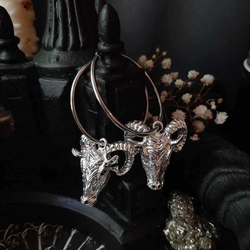 Satan Mystery Goat Head Hoop Earrings Gothic Punk Style