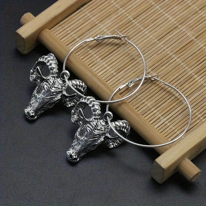 Satan Mystery Goat Head Hoop Earrings Gothic Punk Style