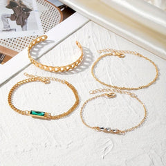 4pcs Emerald Crystal Twist Bangle Stacked Bracelet For Girls