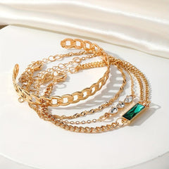 4pcs Emerald Crystal Twist Bangle Stacked Bracelet For Girls