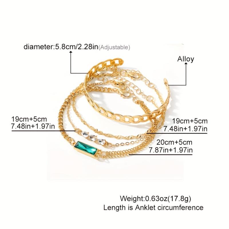 4pcs Emerald Crystal Twist Bangle Stacked Bracelet For Girls