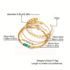 4pcs Emerald Crystal Twist Bangle Stacked Bracelet For Girls