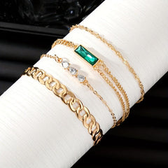 4pcs Emerald Crystal Twist Bangle Stacked Bracelet For Girls