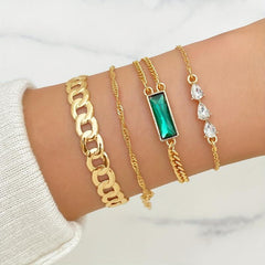4pcs Emerald Crystal Twist Bangle Stacked Bracelet For Girls