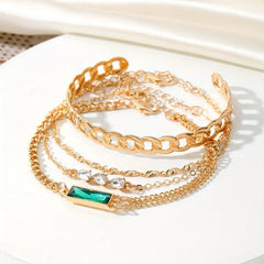 4pcs Emerald Crystal Twist Bangle Stacked Bracelet For Girls