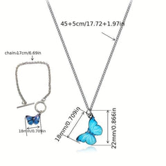 Colorful Butterfly Pendant Cuban Chain Bracelet Minimalist Hand Jewelry