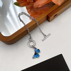 Colorful Butterfly Pendant Cuban Chain Bracelet Minimalist Hand Jewelry